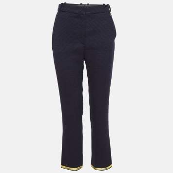 Pre Owned Chanel Navy Blue Tweed Logo Tape Trim Capri Pants S