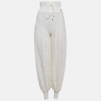 Pre Owned Chanel White Sheer Patterned Knit Harem Pants S