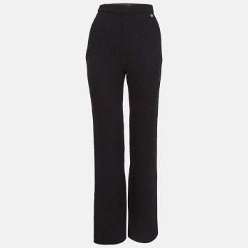Pre Owned Chanel Black Wool Tweed Trousers S