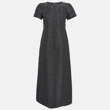 Pre Owned Chanel Black Checkered Cotton Midi Dress S