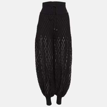Pre Owned Chanel Black Sheer Patterned Tulle Knit Harem Pants S