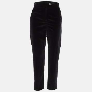 Pre Owned Chanel Black Velvet Button Detail Pants S