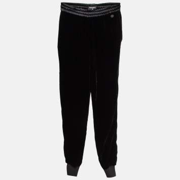 Pre Owned Chanel Black Velvet Loose Fit Trousers S