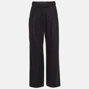 Pre Owned Chanel Black Wool Wide Leg Trousers S