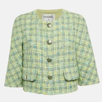 Pre Owned Chanel Lime Green Lesage Tweed Jacket M