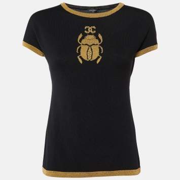 Chanel Black CC Scarab Lurex Wool Knit Crew Neck Jumper M