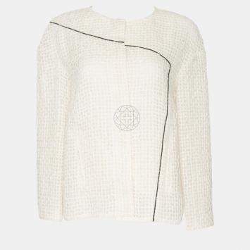 Pre Owned Chanel Cream Monochrome Mesh Jacket L
