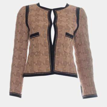 Chanel Brown Woven Wool Round Neck Jacket S
