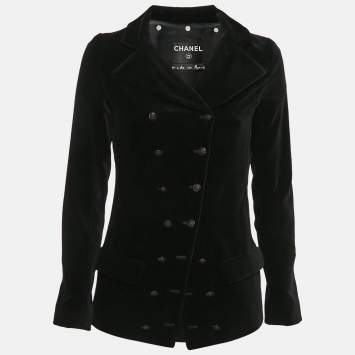 Pre Owned Chanel Black Velvet Single Breasted Blazer M