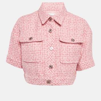 مملوكة مسبقًا Chanel Pink Tweed Cotton Blend Crop Jacket S