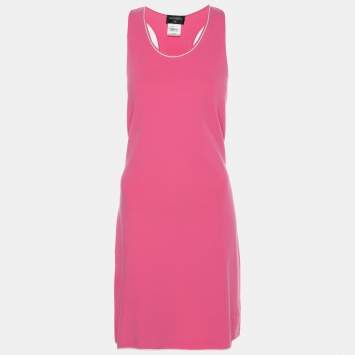 Pre Owned Chanel Pink Stretch Knit Racer Back Midi Dress M
