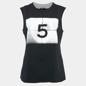 Pre Owned Chanel Black Printed Cotton Sleeveless T-Shirt M