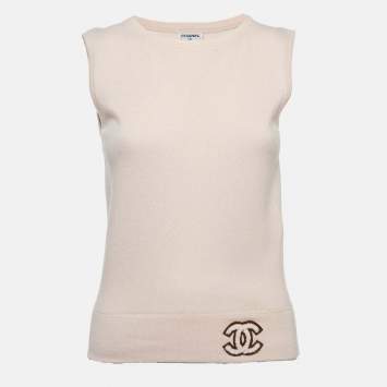 Pre Owned Chanel Pink Cashmere Logo Applique Sleeveless Sweater M