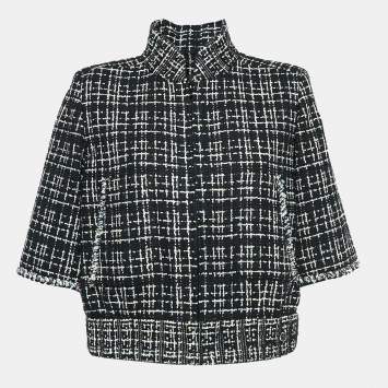 Pre Owned Chanel Black Tweed Short Sleeve Jacket M