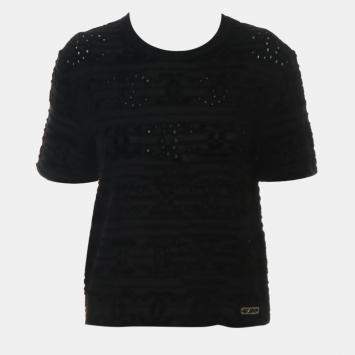 Chanel Black Cotton, Acetate Logo Top XS