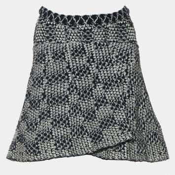 Chanel Navy Blue, White Nylon, Cotton Textured Knit Skirt FR 38