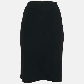 Pre Owned Chanel Vintage Black Wool Knee Length Skirt XL