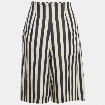 Pre Owned Chanel Off-White/ Blue Stripe Cotton Capri Pants M