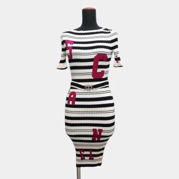 Chanel White/Black Silk84% Elastine16% Knit Dress Size 36