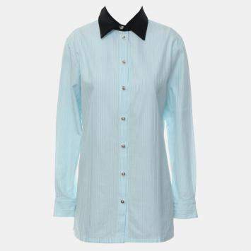 Chanel Blue Cotton Stripes Shirt FR Women 34