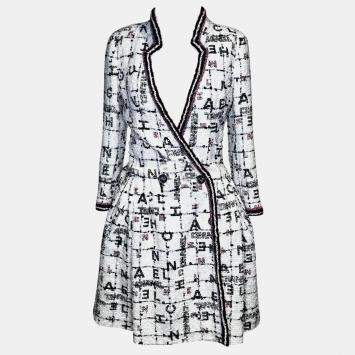 Chanel White/Black Logo 20S Tweed Dress