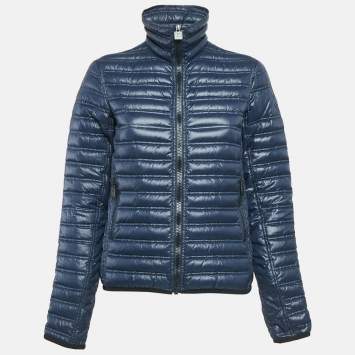 Pre Owned Chanel Navy Blue Nylon Zip-Up Quilted Jacket M