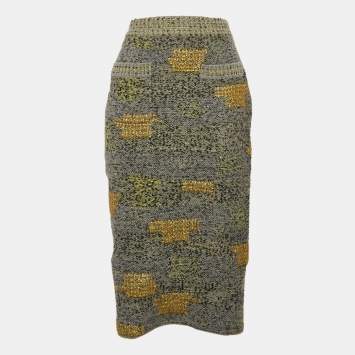 Chanel Grey Patterned Wool Bend Midi Skirt M