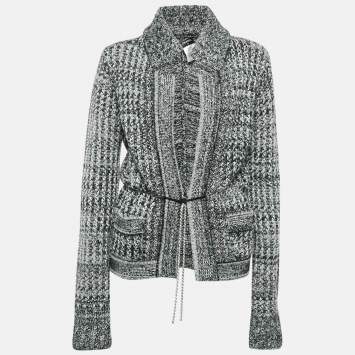 Chanel Black/White Embellished Wool Blend Cardigan M