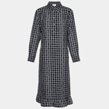 Pre Owned Chanel Monochrome CC Check Pattern Cotton Midi Dress M
