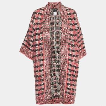 Pre Owned Chanel Multicolor/Pink Wool Blend Open Front Cardigan M
