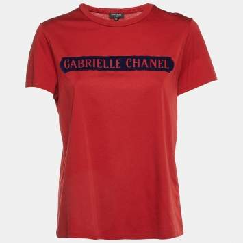 Pre Owned Chanel Red Gabrielle Chanel Print Cotton Crew Neck T-Shirt L