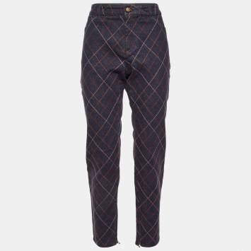 Pre Owned Chanel Blue Denim Embroidered Jeans L Waist 32"