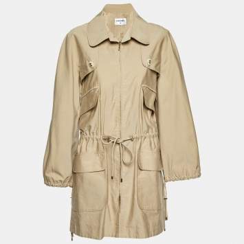 Pre Owned Chanel Beige Cotton Blend Trench Coat L