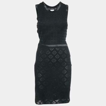 Pre Owned Chanel Black Patterned Knit Sleeveless Short Dress S