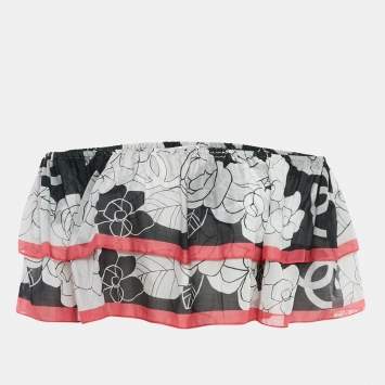Chanel White/Pink Floral Print Cotton Ruffled Top S