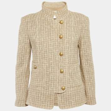 مملوكة مسبقًا Chanel Beige Checks Tweed Zip-Up Jacket L