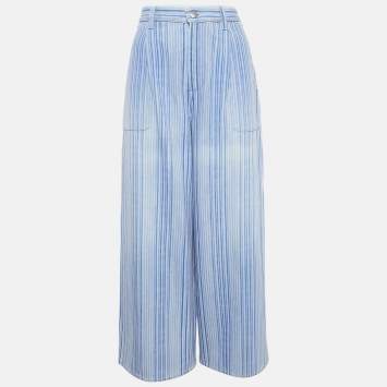 Chanel Purple/Multicolor Stripe Cotton Wide-Leg Pants M