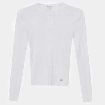 Chanel White Cotton Long Sleeve Pullover Size 34