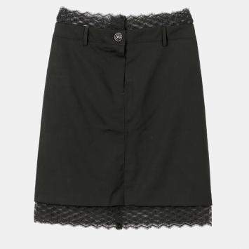 Chanel Black Wool Lace Trimmed Skirt Size 38