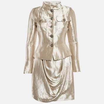 Chanel Metallic Silk Blend Blazer and Skirt Set S