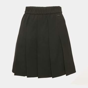 Pre Owned Chanel Black Wool Drill Pleated Mini Skirt S