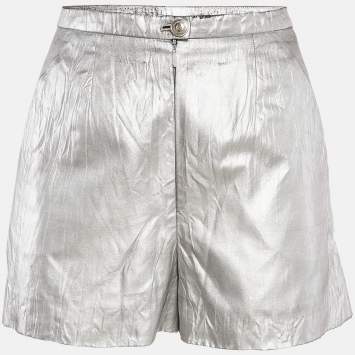 Chanel Silver Coated Synthetic Shorts S