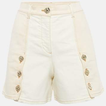Pre Owned Chanel Cream Denim Button Detail Shorts S