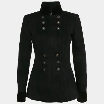 Pre Owned Chanel Black Wool Dallas Velvet Trim Runway Jacket S