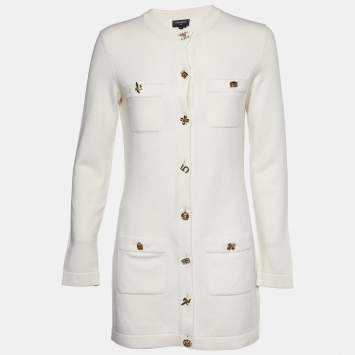 Chanel Cream Cashmere Knit Lucky Charms Detail Cardigan S