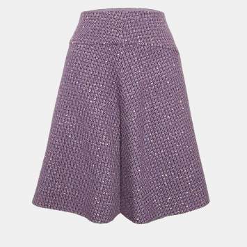 Pre Owned Chanel Purple Sequin Tweed Short Skirt M