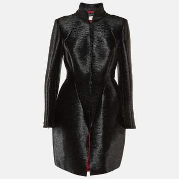 Chanel Black Metallic Nylon Zip-Up Shanghai Coat M