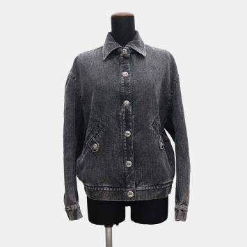 Chanel Coco Button Denim Jacket Size 36 Black Cotton 70% Viscose 18% Polyester 12%