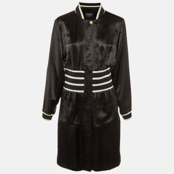 Chanel Black Satin Zip-Up Short Varsity Dress M