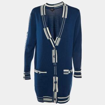 Chanel Blue Cashmere Knit Long Cardigan M